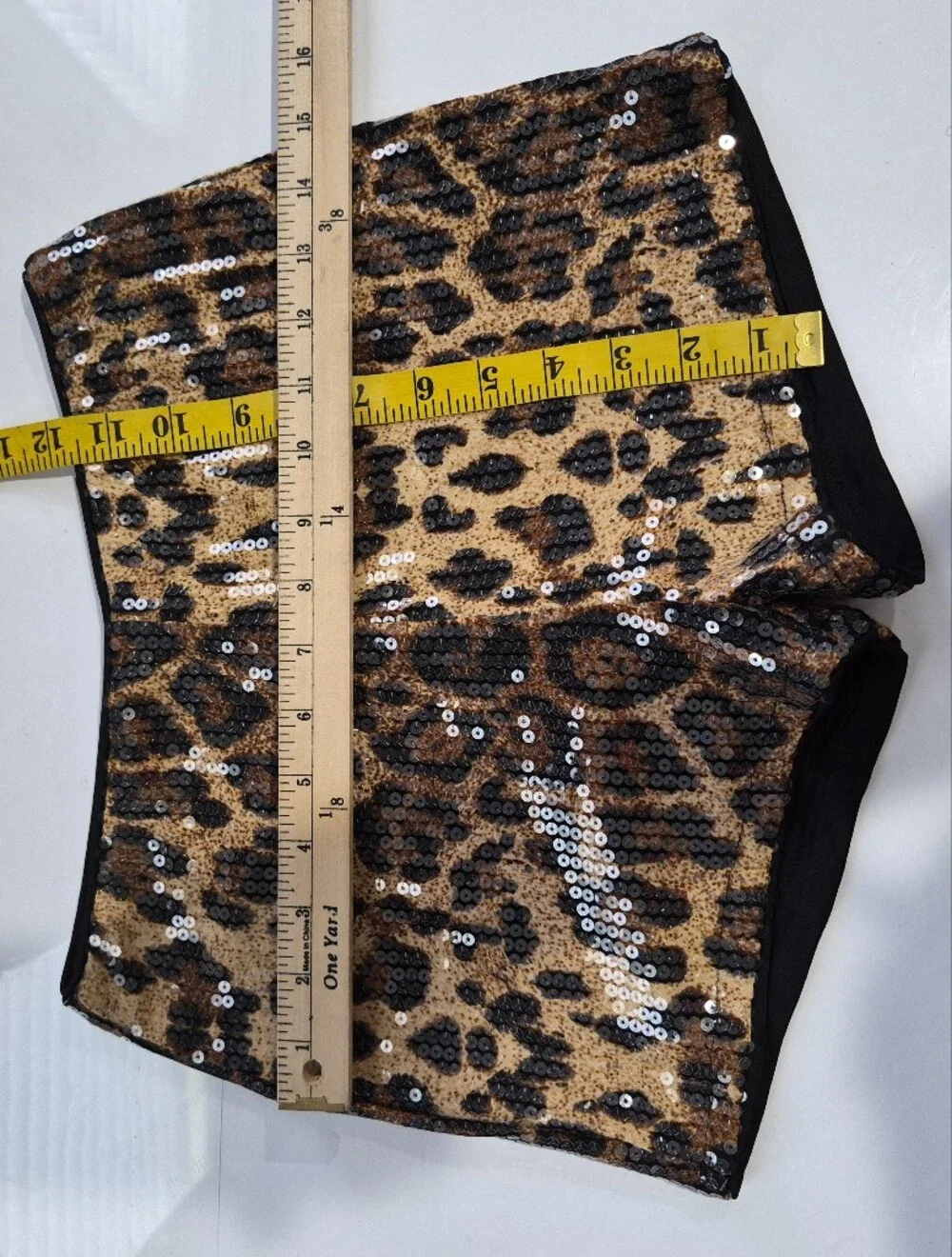 Sequin Leopard Print High-Waist Women’s Shorts - Black & Gold Size Small